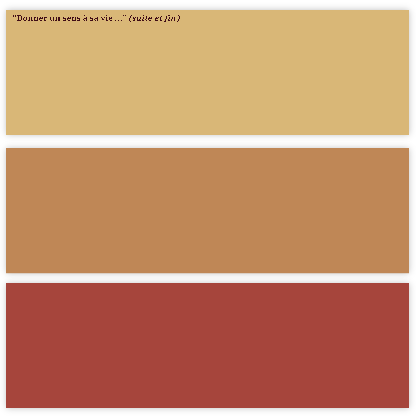 “Donner un sens à sa vie ...” (suite et fin)
